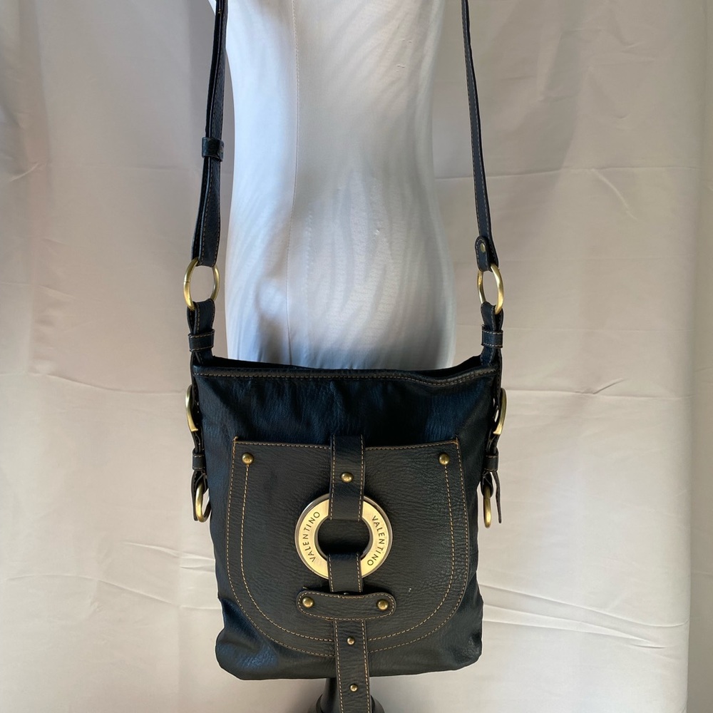 Vintage Valentino Black leather bag bronze ring